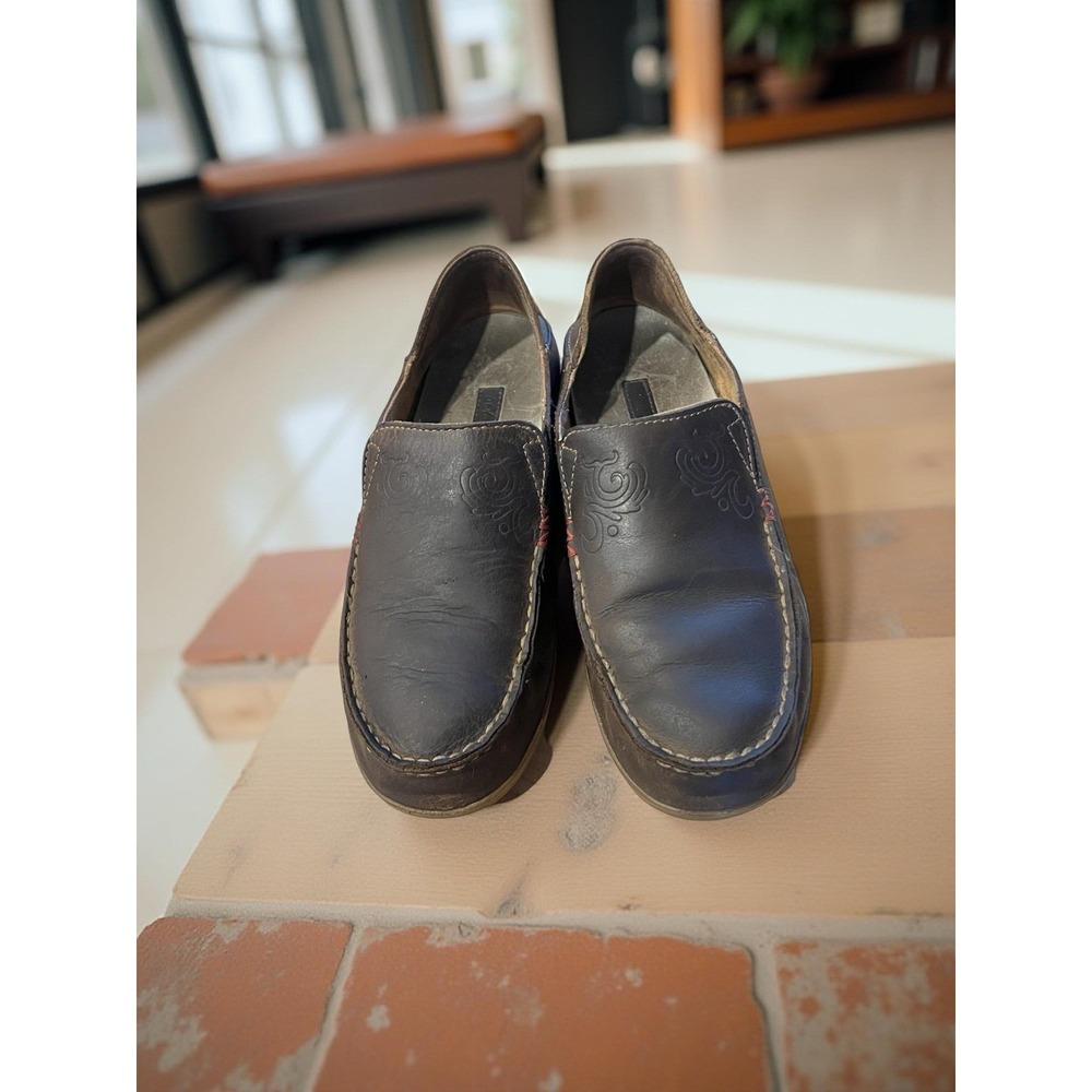 OluKai Nohea Nubuck Leather Brown Slip-On Loafers / Slides Shoes Women's 6